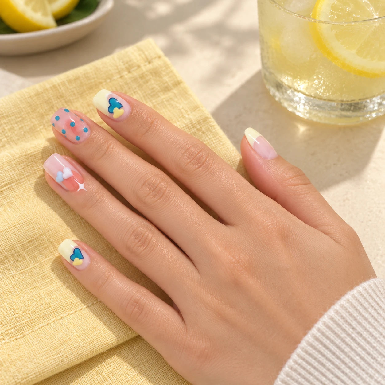 Pastel Party press-on nails worn on hand